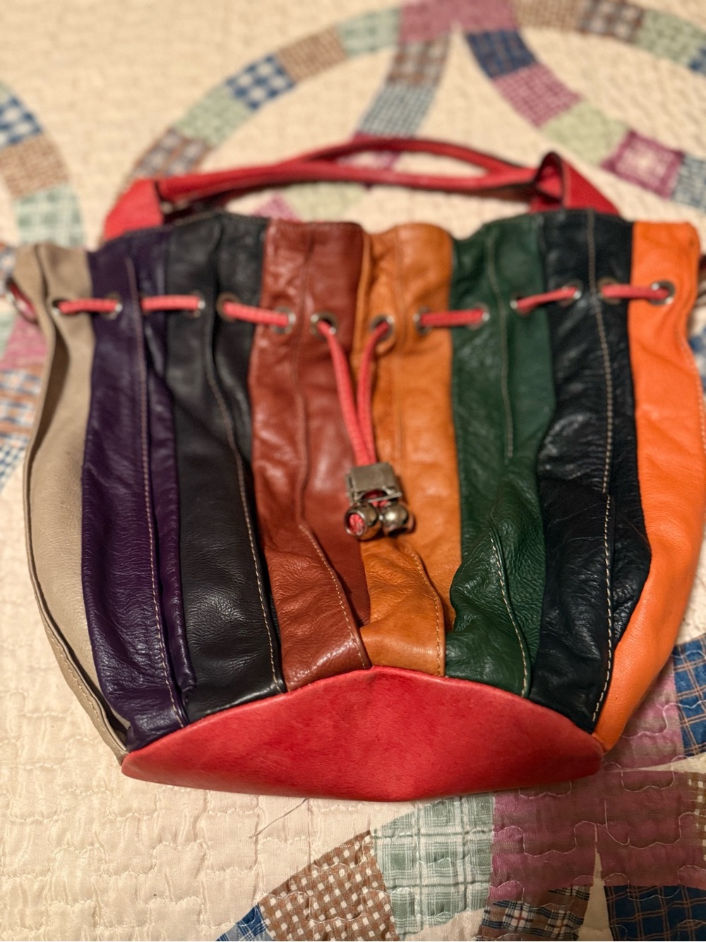 Source Unknown Multicolor Leather Drawstring Bucket Bag